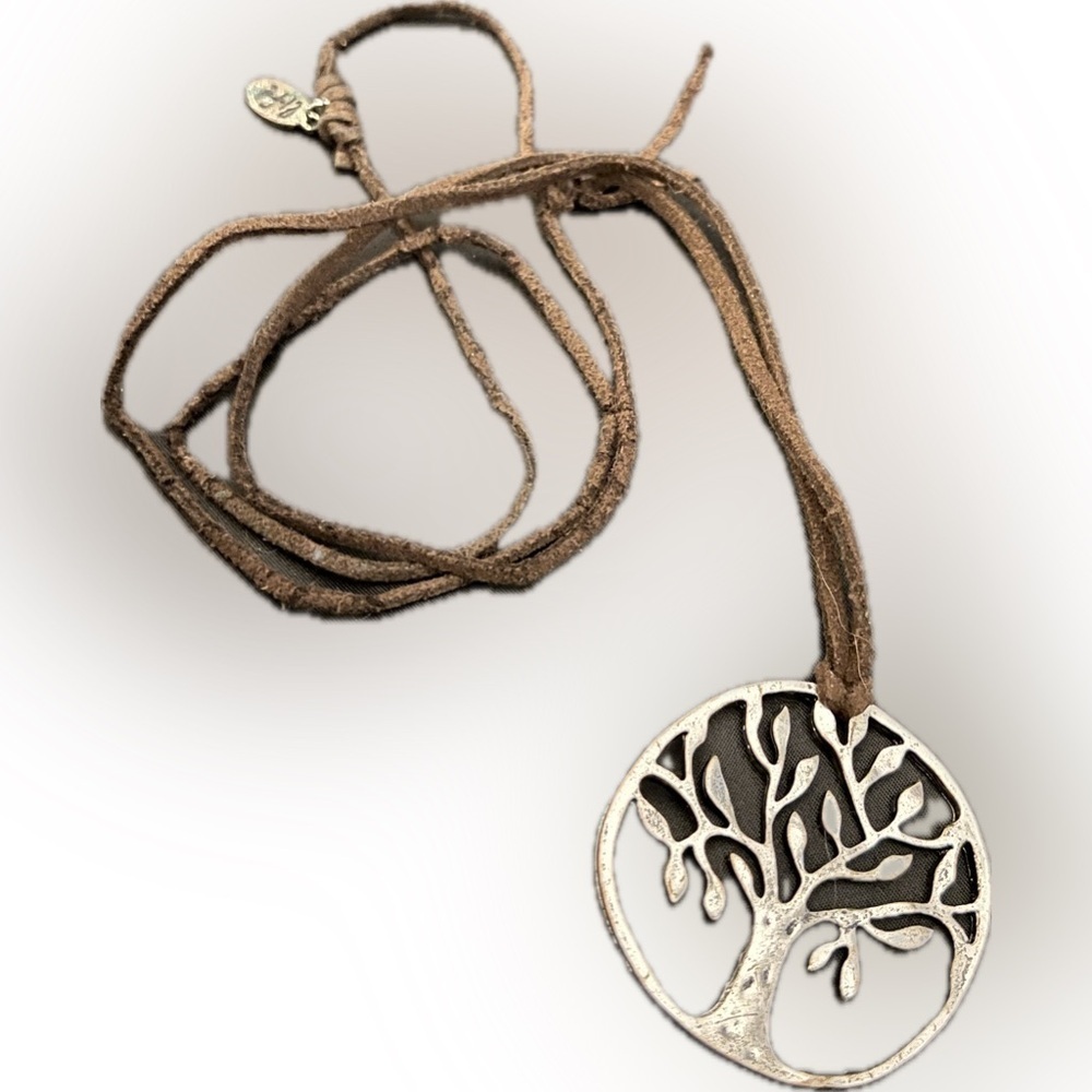 Large Silver Plated Tree Of Life Necklace With black cord